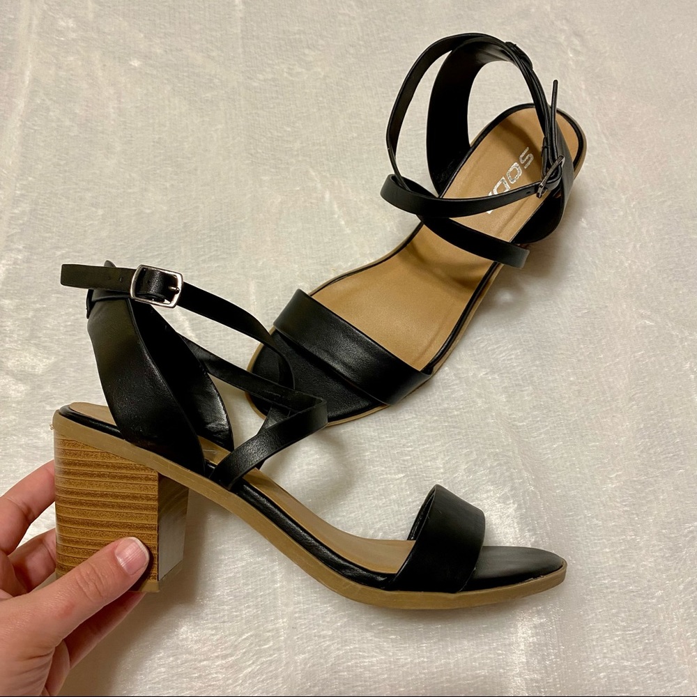 Soda Black Block Heel Strappy Sandals
